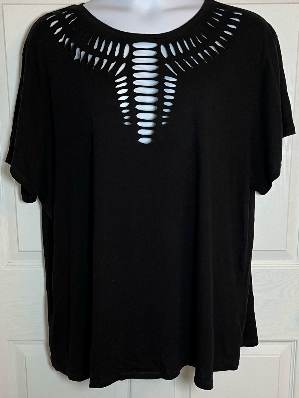 Torrid Black Heritage Jersey Slashed Neck Distressed Cutout Tee Size 4 4X 26